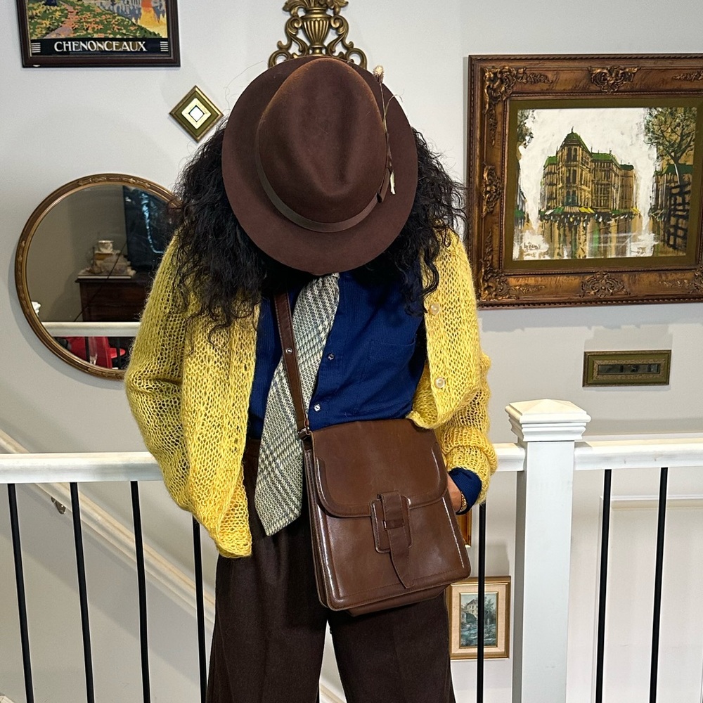 Vintage Rare Yves Saint Laurent Neutral Brown Leather Western Style Unisex Bag